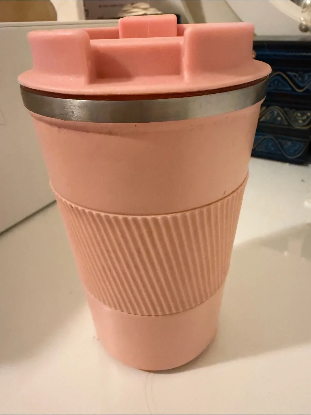 Like New Pink Reusable Travel Mug with Grip Sleeve